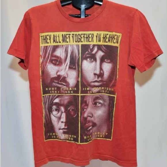 They All Met In Heaven Kurt Cobain-Marley-Lennon-Morrison Memorial T-shirt VTG? - Picture 3 of 8